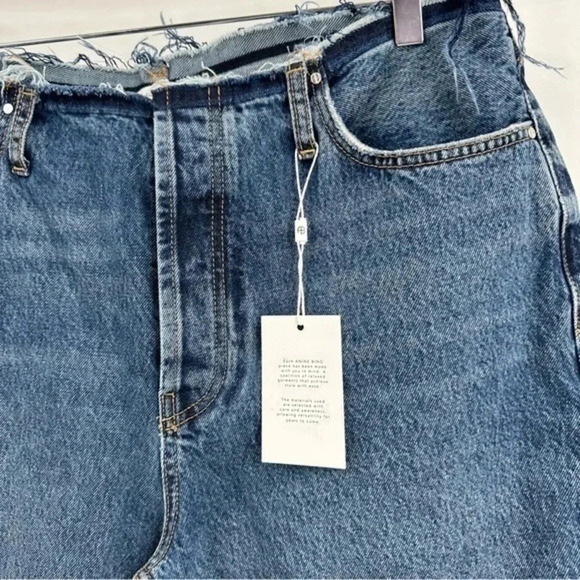 Anine Bing Gavin 1999 Relaxed Straight Leg Jeans Mid Rise Raw Hem Waist B1412 - Picture 3 of 6